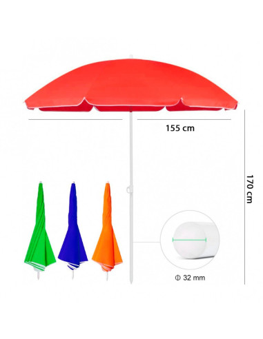 Parasol 170 cm mât central et couleur unie...