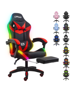 Chaise de jeu bureau avec éclairage LED, appuie-tête...