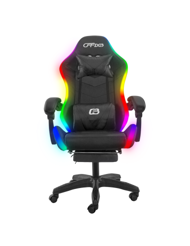 Chaise de jeu bureau avec éclairage LED, appuie-tête similicuir et repose-pieds