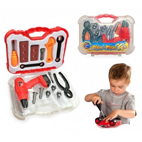 Jeu mécanique MEC-MAC - mini outils avec 15 accessoires - mallette de Bricoleur 374914 