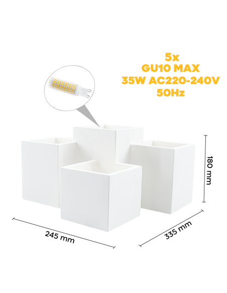 Applique Murale en Plâtre GS-5029 Plafonnier 5 Supports de Lampe GU10 Peignable