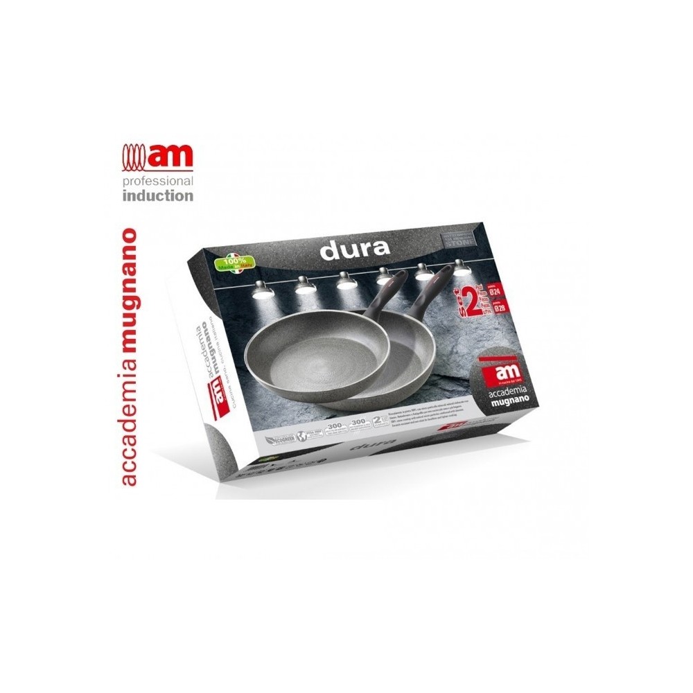 Lot de 2 poêles antiadhésives 24 - 28 cm - Académie d'aluminium pur Mugnano Ligne DURA