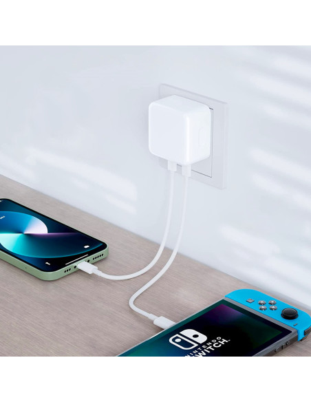 Adaptateur de charge double pour smartphone avec ports USB-C+C de 35W