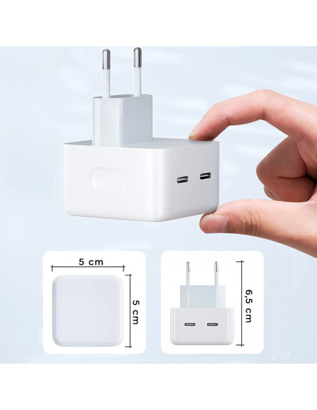 Adaptateur de charge double pour smartphone avec ports USB-C+C de 35W