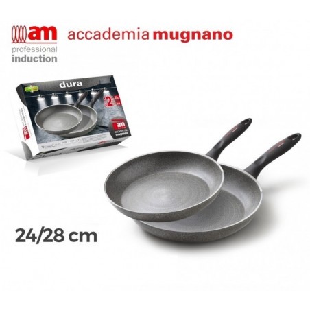 Lot de 2 poêles antiadhésives 24 - 28 cm - Académie d'aluminium pur Mugnano Ligne DURA