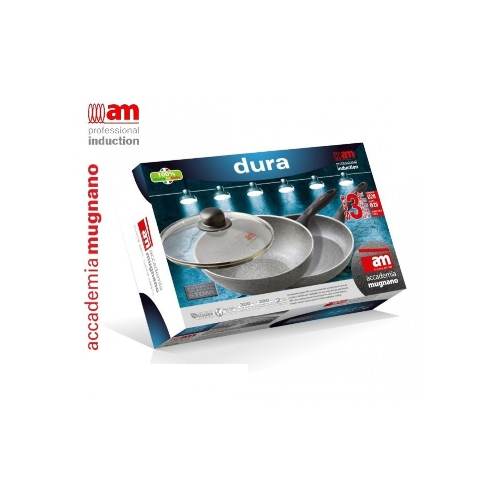 Lot de 2 poêles antiadhésives - plate et creuse - 28 cm - Académie d'aluminium pur Mugnano Ligne DURA 