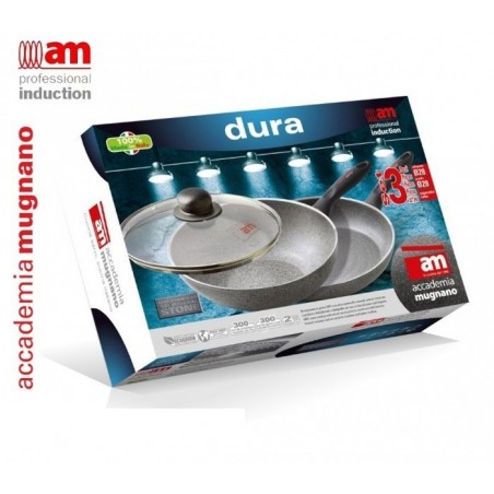 Lot de 2 poêles antiadhésives - plate et creuse - 28 cm - Académie d'aluminium pur Mugnano Ligne DURA 