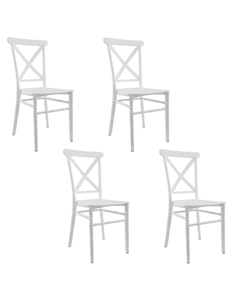 Ensemble 4 chaises Sidney blanches polypropylène vintage restauration événements