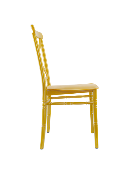 Ensemble 4 chaises Sidney Moutardepolypropylène vintage restauration événements