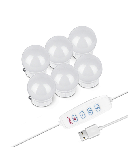 Jeu de 6 Lumières LED Réglables pour Miroir de Coiffeuse avec Câble USB