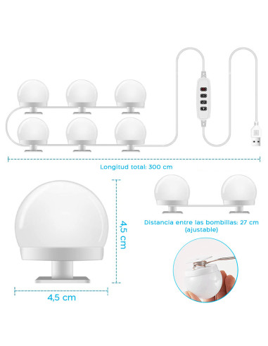 Jeu de 6 Lumières LED Réglables pour Miroir de...