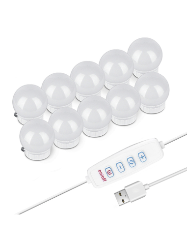 Ensemble 10 ampoules LED pour coiffeuse avec régulateur d'intensité et câble USB