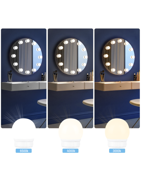 Ensemble 10 ampoules LED pour coiffeuse avec régulateur d'intensité et câble USB