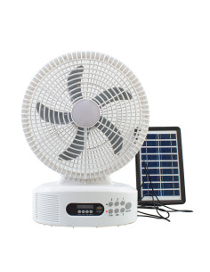 Ventilateur de table solaire rechargeable avec Bluetooth LED et radio FM