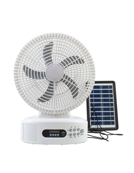 Ventilateur de table solaire rechargeable avec Bluetooth LED et radio FM