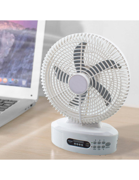 Ventilateur de table solaire rechargeable avec Bluetooth LED et radio FM