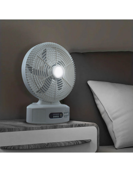 Ventilateur de table solaire rechargeable avec Bluetooth LED et radio FM