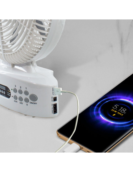Ventilateur de table solaire rechargeable avec Bluetooth LED et radio FM