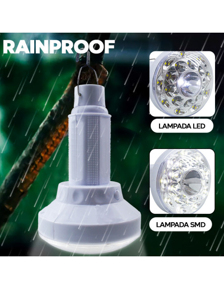 Lampe LED portable Torche à charge solaire ampoule pour le camping avec crochet