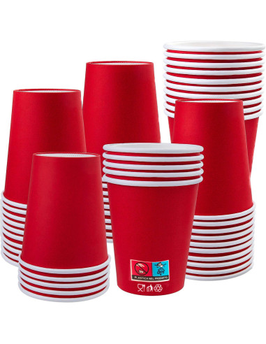 Pack 100 verres en carton Rouge 180 ml jetables biodégradables et compostables