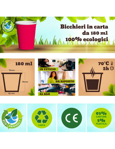 Pack 150 verres en carton Rouge 180 ml...