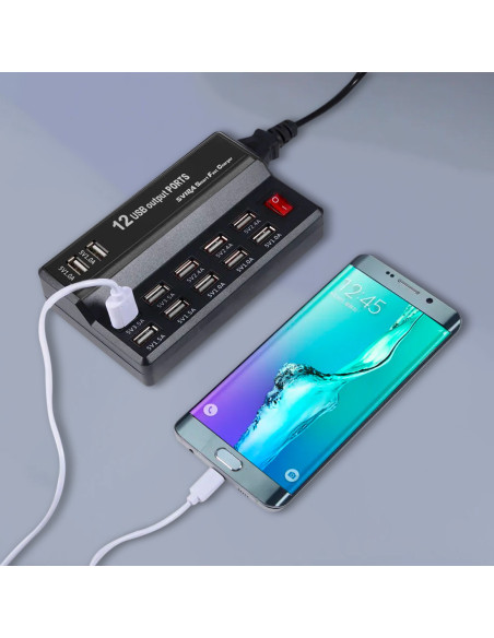 Station de charge 12 ports USB 60W Q-CD10P Charge simultanée avec interrupteur