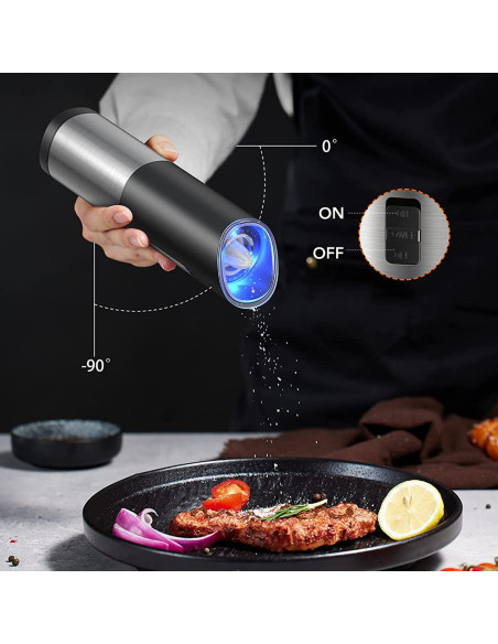 Moulin à sel et à poivre électrique alimenté batterie en acier bouton réglable
