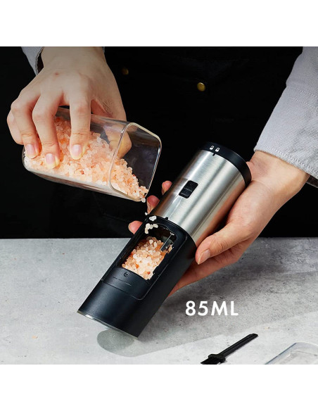Moulin à sel et à poivre électrique alimenté batterie en acier bouton réglable