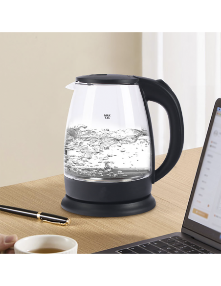 Bouilloire Électrique en Verre Borosilicate 1500W 1,8 lt Éclairage LED Bleu