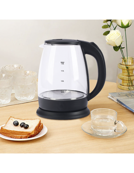 Bouilloire Électrique en Verre Borosilicate 1500W 1,8 lt Éclairage LED Bleu