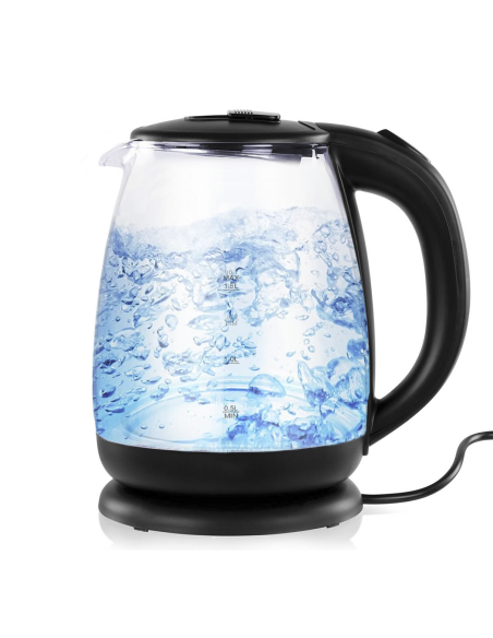 Bouilloire Électrique en Verre Borosilicate 1500W 1,8 lt Éclairage LED Bleu