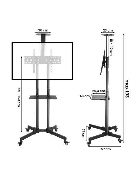Support de chariot TV à 4 roues pivotantes pour téléviseurs mobiles jusqu'à 50kg