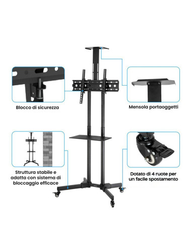 Support de chariot TV à 4 roues pivotantes pour...