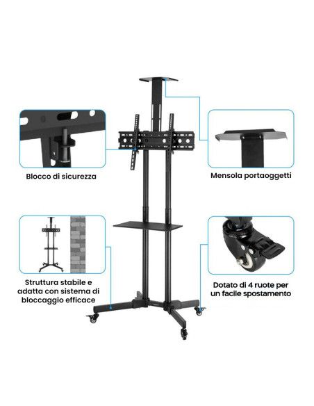 Support de chariot TV à 4 roues pivotantes pour téléviseurs mobiles jusqu'à 50kg