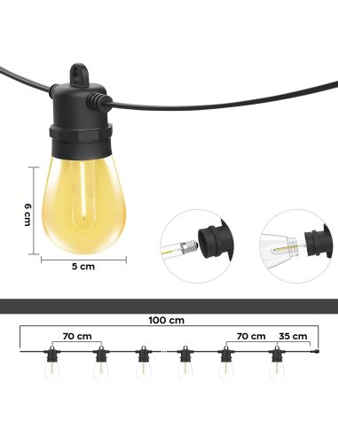 Guirlande lumineuse solaire rechargeable de 10...