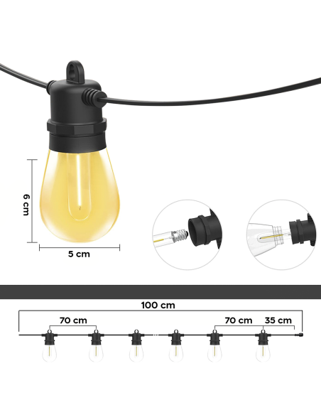Guirlande lumineuse solaire rechargeable de 10 mètres à effet pluie multicolore