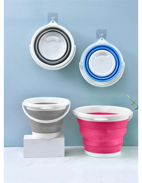 Seau pliable en silicone capacité  10L portable gain d'espace pour le camping