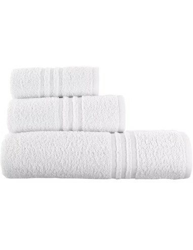 Ensemble 3 serviettes de bain et douche pour invités avec une face blanche unie