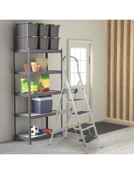 SCAB Échelle Aluminium 5 Marches 182cm art.762 Tabouret avec Crochet de Sécurité