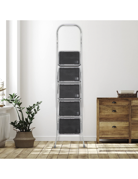 SCAB Échelle Aluminium 5 Marches 182cm art.762 Tabouret avec Crochet de Sécurité