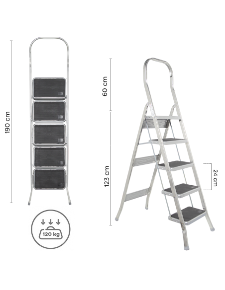SCAB Échelle Aluminium 5 Marches 182cm art.762 Tabouret avec Crochet de Sécurité