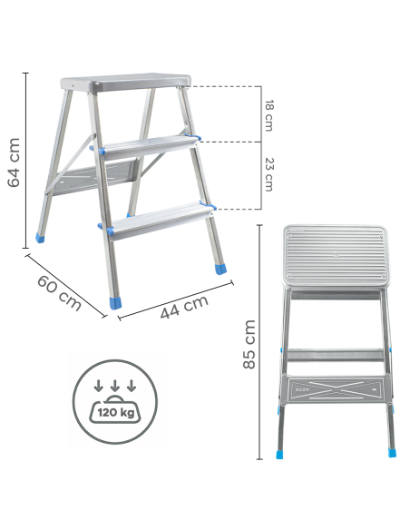 Tabouret 3 marches SCAB en aluminium H64cm art.850 avec crochet de sécurité