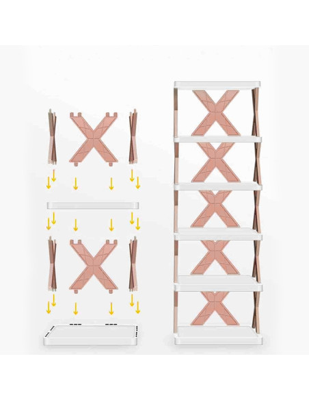 Étagère à chaussures 6 étagères de rangement Étagère modulaire H82 Gain d'espace