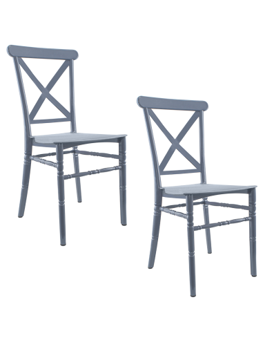Set 2 chaises Sidney Grises polypropylène vintage pour restauration événements