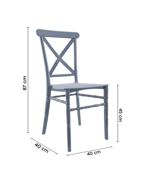 Set 2 chaises Sidney Grises polypropylène vintage pour restauration événements