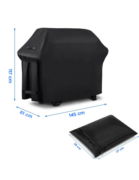 Housse pour barbecue en tissu imperméable 145X61X117 noir avec fermeture velcro