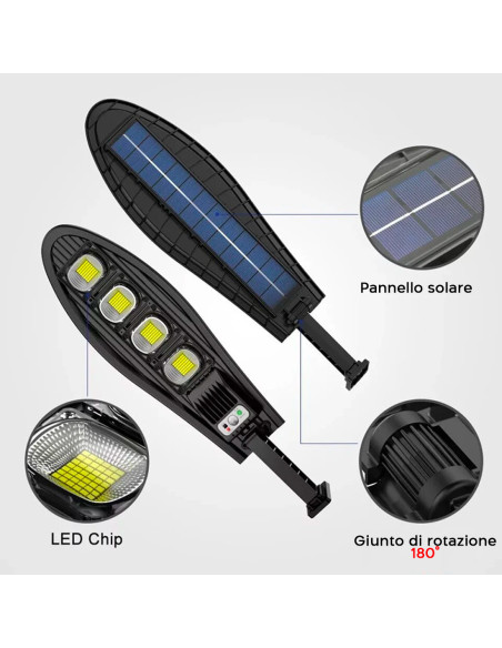 Lampe Solaire Phare Lanterne 80W W779B avec Détecteur Mouvement et Télécommande