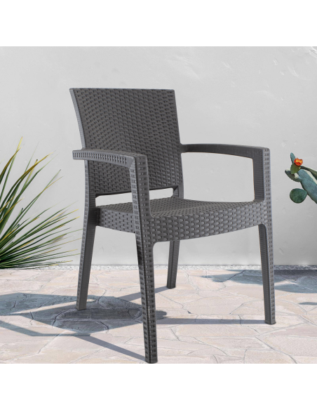 Ensemble 2 chaises d'extérieur CATAS résine effet rotin accoudoirs empilables