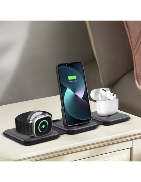 Base de charge magnétique 3 en 1 Chargeur sans fil pliable, deux couleurs