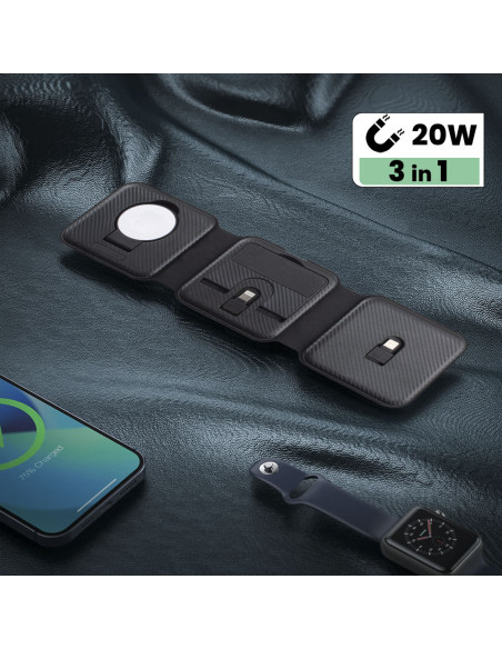 Base de charge magnétique 3 en 1 Chargeur sans fil pliable, deux couleurs